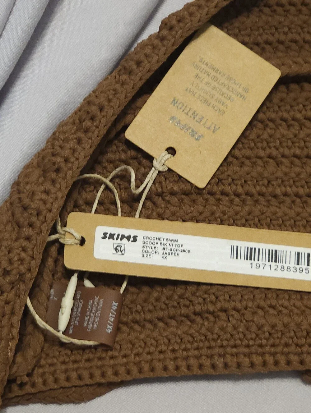 Skims Crochet Swim Scoop Bikini Top BT-SCP-2808 Jasper Size 4X (Runs Small)